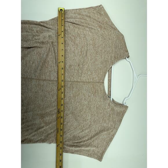 Express One Eleven Womens Shirt Large Brown Heathered Short Sleeve Low Cut Back - Picture 8 of 11